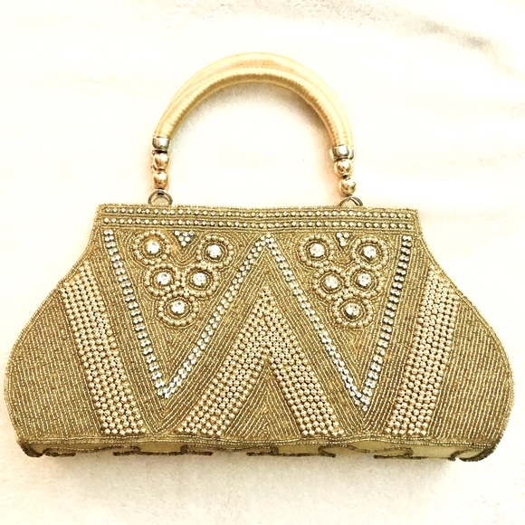 Handbags - NEW! Hand beaded Gold Clutch with exquisite detail